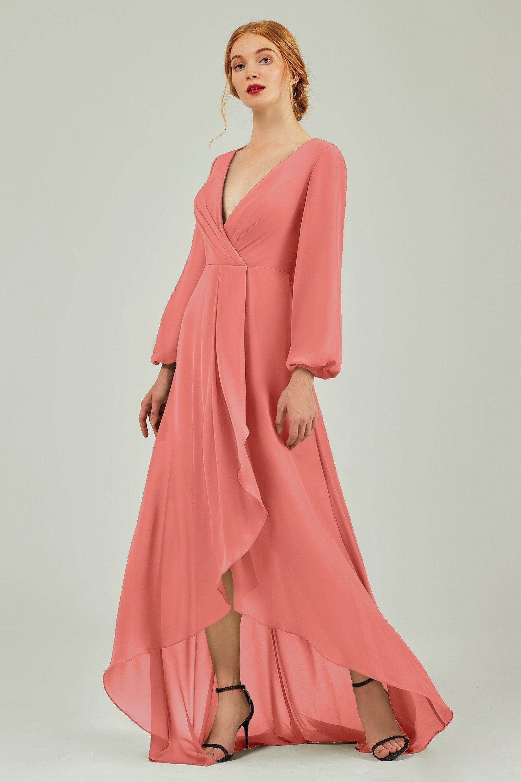 Asymmetrical Sweep-Brush Chiffon Bridesmaid Dress Formal Dresses CB0239 - COCOMELODY